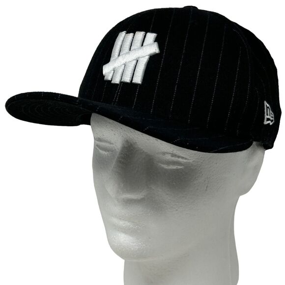 Undefeated x New Era 5 Strikes Hat Baseball Cap Fitted 7 1/4 Black Pinstriped - Picture 1 of 11